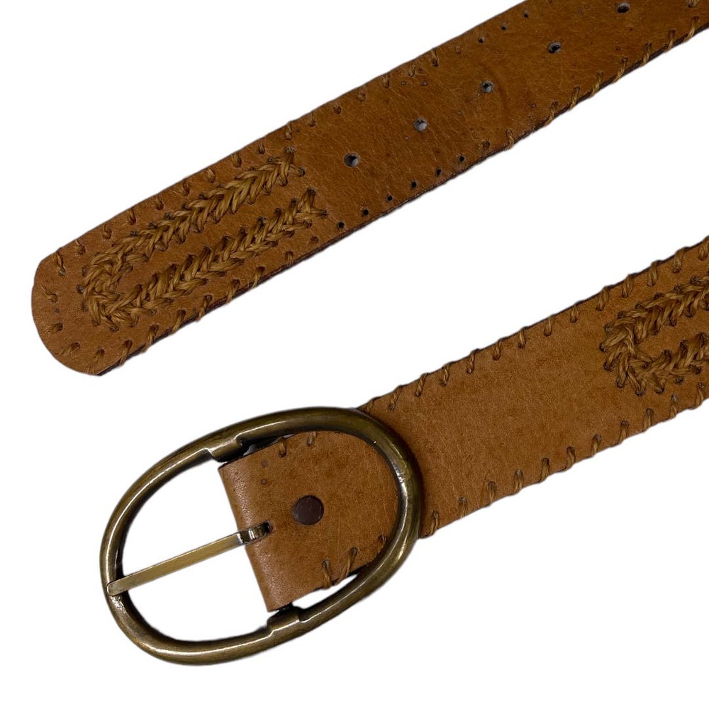 Vintage Tan Leather Woven Belt 32 Boho Western Coastal Cowgirl Casual - Picture 3 of 4